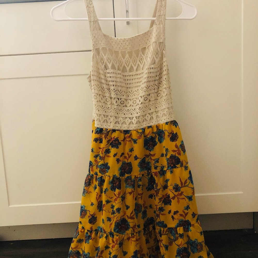 Yellow Dress with Blue Flowers